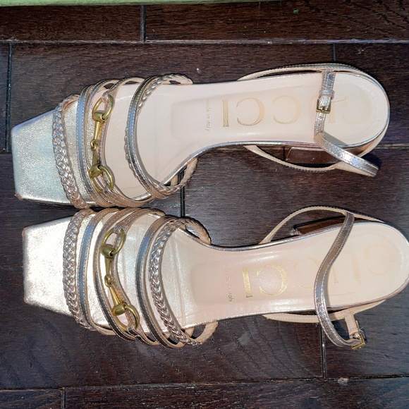 Gucci Ketty Rose Gold Leather Ankle Wrap Sandals - Picture 1 of 9
